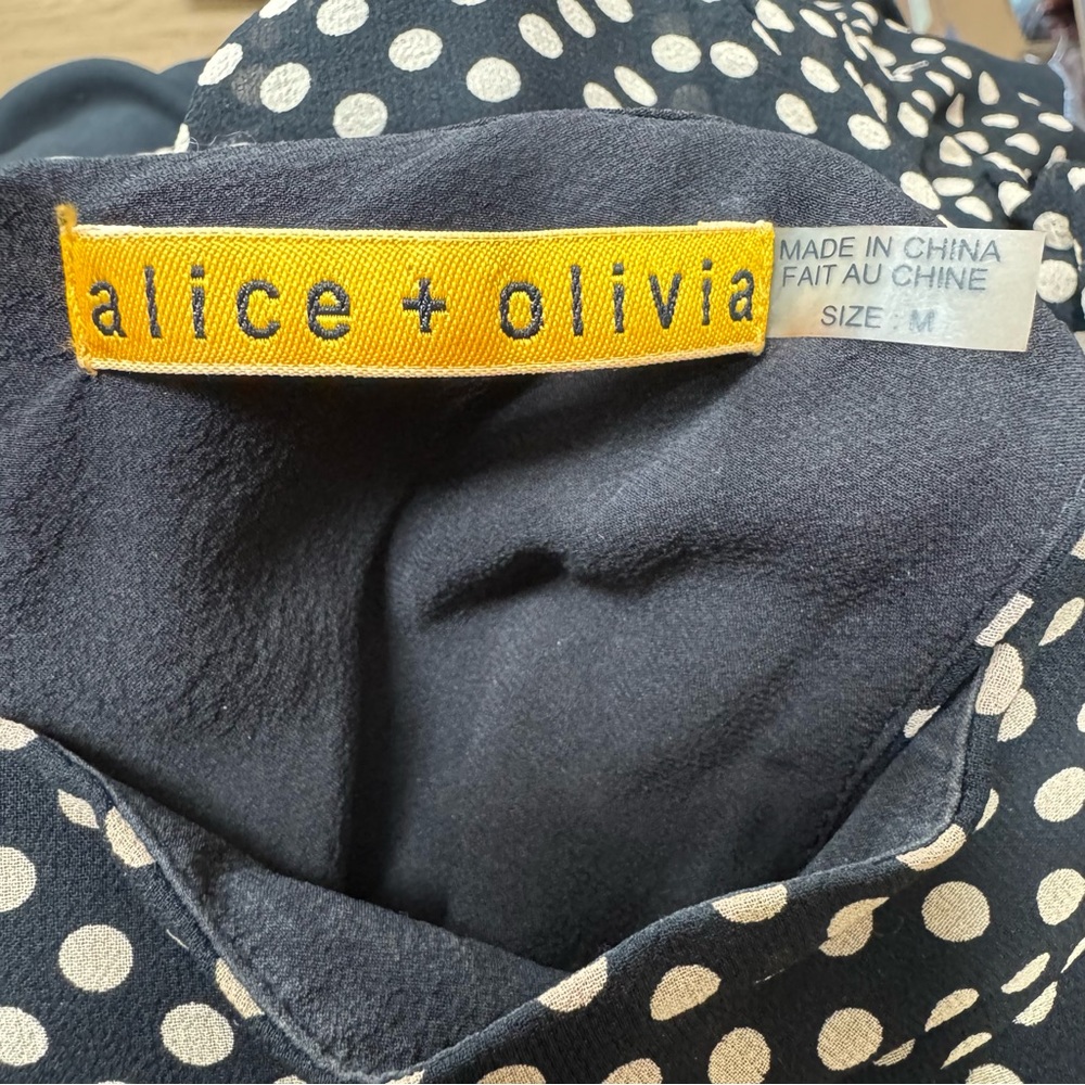 Alice + Olivia Mikeala High Neck Blouson Belt Mini Dress Silk Medium Polka Dots - Picture 12 of 16